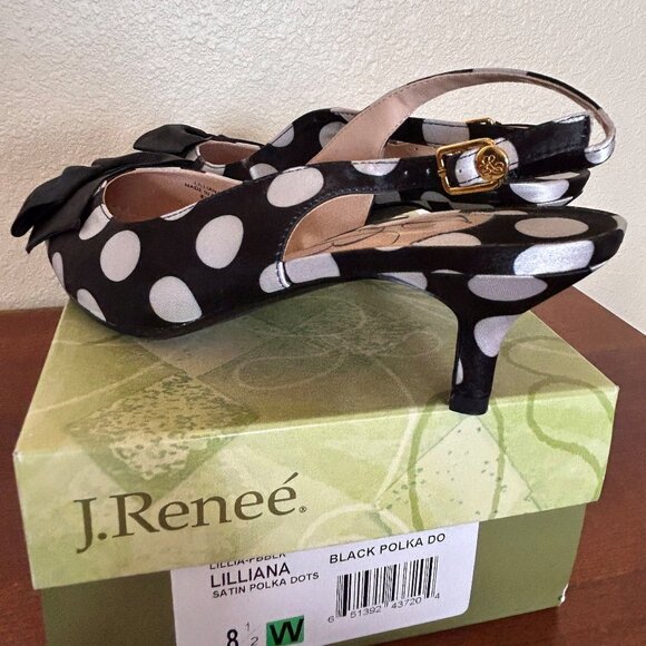 J. Renee Black & White Polka dot satin shoes 8.5W - Picture 3 of 6